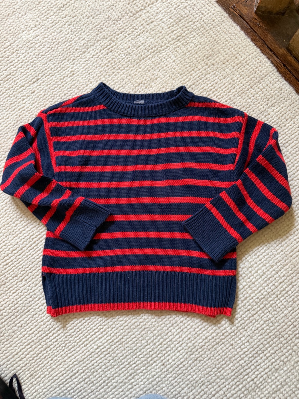 Primary Navy and Red Striped Crewneck Sweater